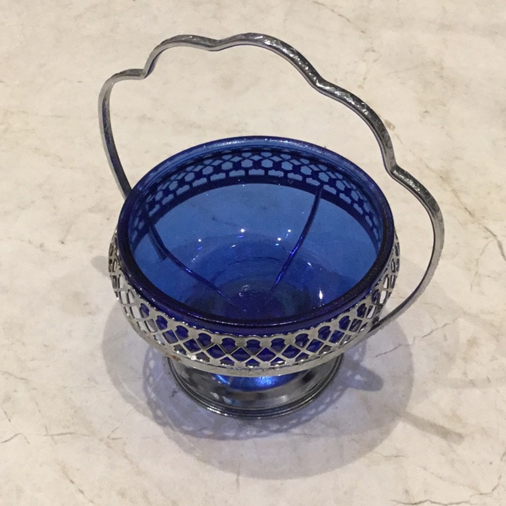 Glass and metal serving dish